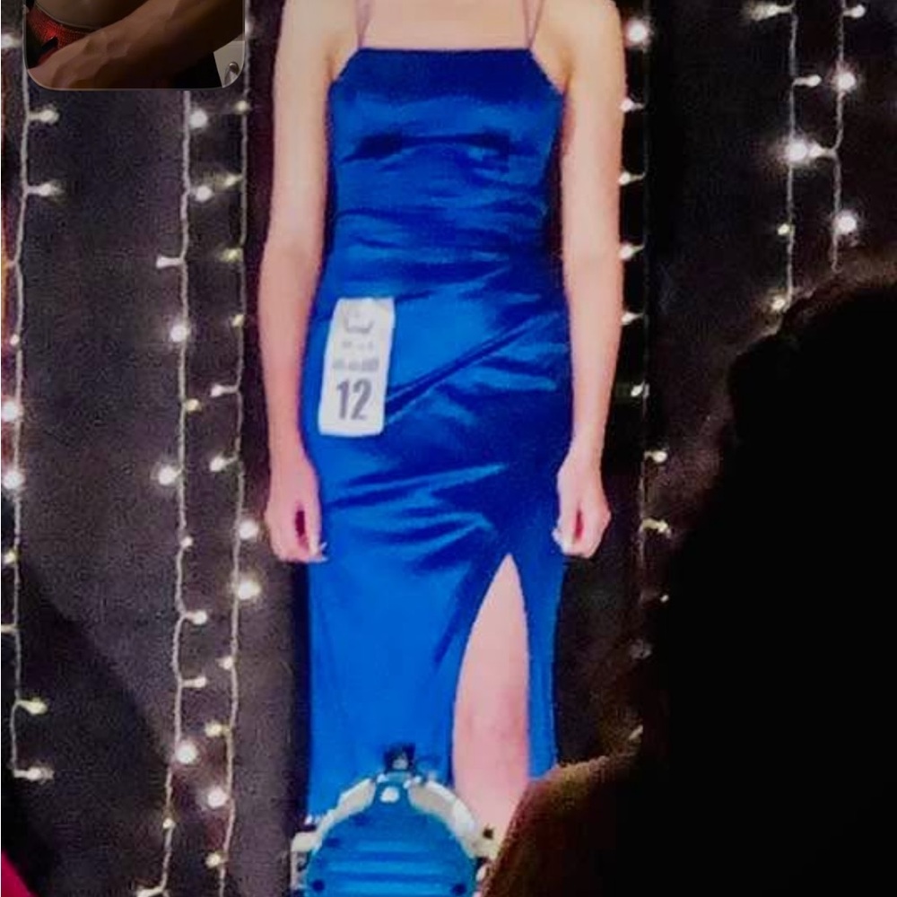 David's Bridal Blue Backless Dress